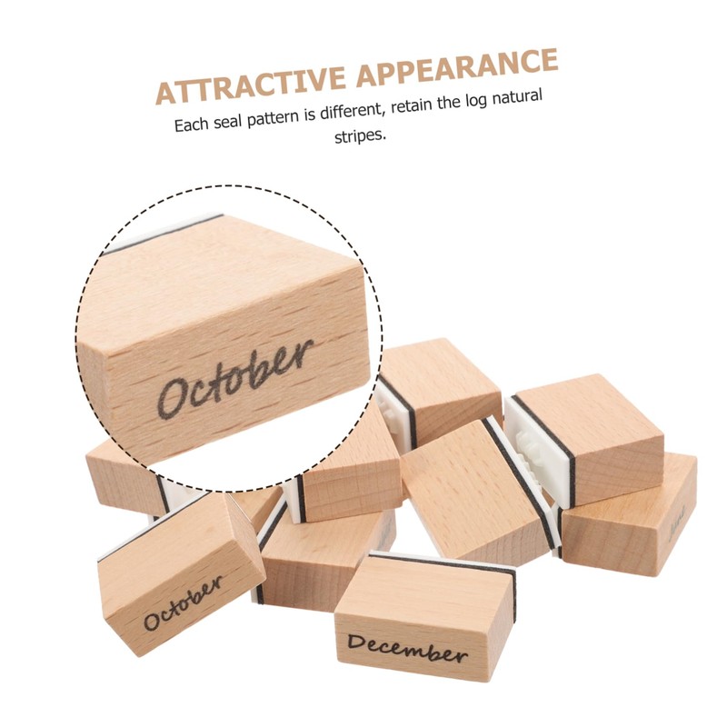 SHOWERORO 2 Sets Monthly Stamps Set Wooden Stamps for DIY
