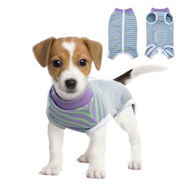 BRKURLEG Dog Recovery Suit After Surgery,Surgical Shirts Spay Suit for Female Male Dog, Striped Puppy Doggy Onesie Snugly Vest for Abdominal Wounds Anti-Licking, Zipper Closure Cat Neutering Suit