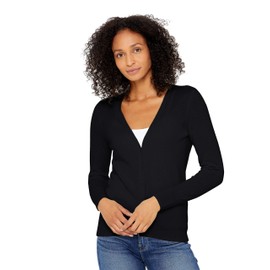 State Cashmere Women's Button Front V-Neck Cardigan 100% Pure Cashmere Long Sleeve Sweater (Black, Small)