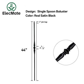 Elecmate Staircase Iron Balusters (Box of 10) Stair Parts 1/2" Square Metal Balusters - Hollow Single Spoon Staircase Spindles (Real Satin Black), E03-2