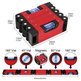 Multi-function Foldable Level, 28'' Multi-Angle Measurement Woodworking Tools,5 Sections with 4 Level Bubbles 45°/90°/180°, Precise Leveling In Any Position, Magnetic Level for pipes,stairs,corners