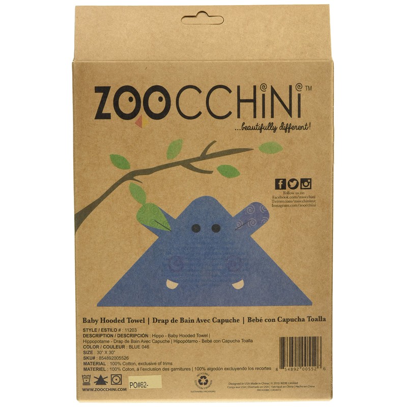 Zoocchini - Baby Towel - Henry the Hippo