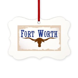 CafePress Flag of Fort Worth Scroll Holiday Ornament 4" x 2.75"