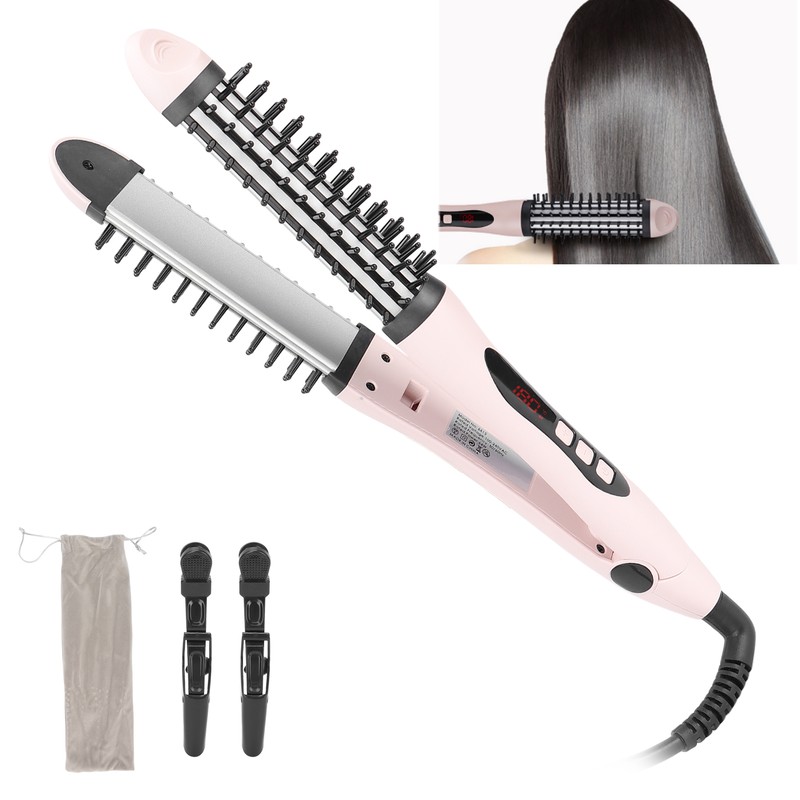 2‑in‑1 Hair Straightener Flat Iron Hot Round Brush Hair Straightening