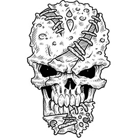 Skull Sutured Car Bumper Sticker Decal 3" x 5"