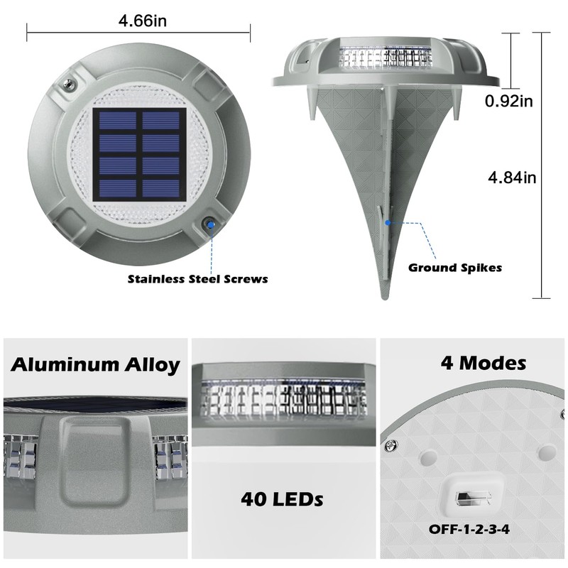 SIEDiNLAR Solar Driveway Lights Outdoor 4 Modes 40 LEDs Deck