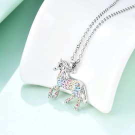 luomart Girls Horse Necklace Gifts,Dainty Rainbow Horse Jewelry for Women Boys,Initial Letter Necklaces Pendant for Teen Girls Horse Lovers (Rainbow Horse for Girls)