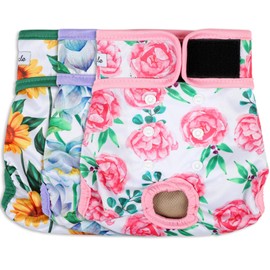 Grecle Washable Female Dog Diapers - Premium Reusable Diapers for Doggie in Heat - Highly Absorbent Dog Diapers Female for Pet Incontinence with Adjustable Snaps Sunflower, L