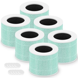 PETOX Core Mini Replacement Filter for LEVOIT Core Mini and Core Mini-P Air Purifier, 3-in-1 High-Efficiency Activated Carbon Filter, Core Mini-RF-TX, 6 Filter & 10 Fragrance Sponge, Green