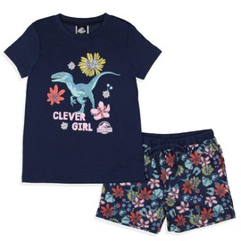 INTIMO Jurassic World Girls' Movie Film Clever Girl Flower Sleep Pajama Set Shorts (10/12) Blue