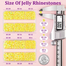 Resin Jelly Rhinestones for Crafting with B7000 Jewelry Glue, 2 Boxes Lemon Yellow AB Flatback Crystals with 2Pcs 10ml Glue, Bedazzling Non Hotfix Gems for DIY Tumblers Clothing Shoes Manicure