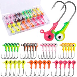 Crappie Jig Heads for Fishing,35pcs Fishing Jig Head Hooks Round Ball Painted Fishing Lure Jig Heads for Crappie Bass Trout Walleye Assorted 1/32oz 1/16oz 1/8oz 1/4oz 3/8oz