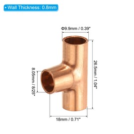 PATIKIL 5/16 Inch ID Tee Copper Fitting, 8 Pack 3 Way Welding Joint Pressure Pipe Fitting with Sweat Connection for HVAC, Air Conditioner, Plumbing