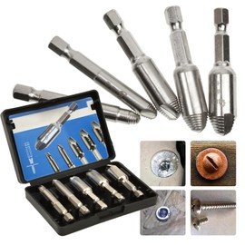 Screw Extractor Set, 5 Pieces, 2-12 mm HSS, Damaged Screw Remover with Hex Shank, Left Hand Drive Made of Special Steel, Grey
