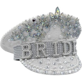 GINGER RAY RHINESTONE & PEARL EMBELLISHED BRIDE BACHELORETTE HEN PARTY HAT