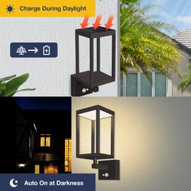 Solar Outdoor Motion Sensor Porch Light Exterior Lights Fixture Wall Sconces Aluminum Modern Lantern Energy-Saving Lighting 600 Lumens, 3 Modes Balcony Lamp for Garden Front Door Yard Decoration