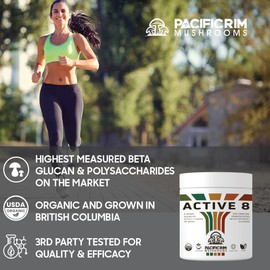Pacific Rim Mushrooms Active 8 Mushroom Extract Powder 125 grams of Organic Lion's Mane, Reishi, Cordyceps, Maitake, Shiitake, Turkey Tail, Chaga, and Himematsutake - Performance Supplement