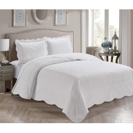 Home Collection 3 Piece Over Size Embossed Solid Color Coverlet Bedspread New # Veronica (White, Full/Queen)