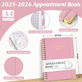 Appointment Book 2025-2026, Hourly Planner from August 2025 - July 2026, 8.5"×11" Large Weekly & Monthly Appointment Planner, Schedule Book with 30-Minute Interval for Office School, Pink