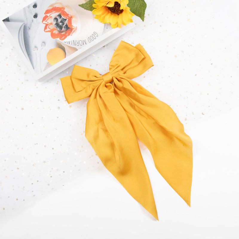 Silky Satin Oversized Long-tail Bow Clip, Large yellow Hair Bow