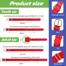 Hercicy 12 Pcs Baseball Belts Softball Belts Bulk for Adult and Youth Belts Football Belt Adjustable(Youth Size,Red)