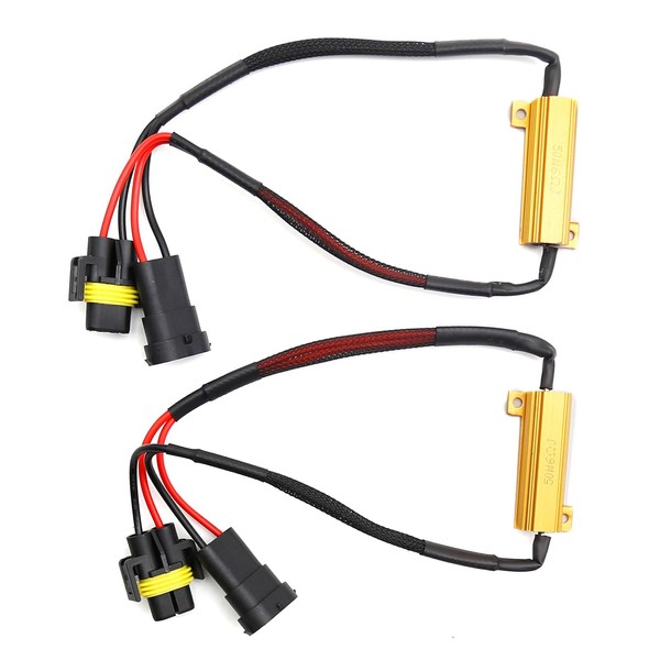 Hoypeyfiy Hoypeyfiy H11 50W 6Ohm LED Load Resistor Wire Harness Kit Warning Canceller Fix Hyper Flashing Blinking Canbus Error, Pack of 2