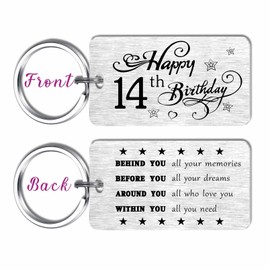 EEYU 14th Birthday Decorations - Happy 14 Year Old Birthday Gifts Keyring for Teen Girls Boys Her Him