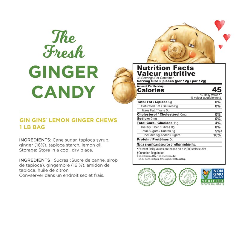 GIN GINS Lemon Ginger Chews – Natural Fresh Ginger Candy