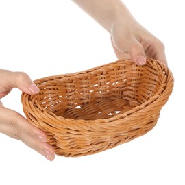 Small Poly Wicker Woven Bread Basket, Plastic Wicker Serving Basket