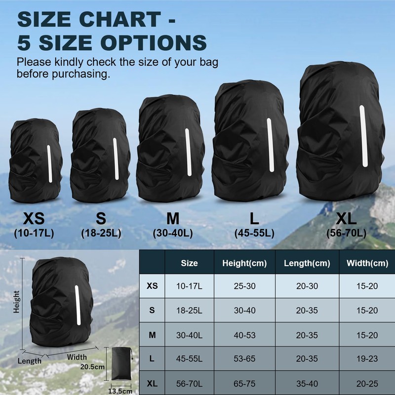 LAMA 2 Pack Waterproof Rain Cover for Backpack, Reflective Rucksack