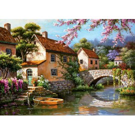 Sung Kim Art - Landscape Art Jigsaw Puzzle 1000 Piece for Adults (Country Village Canal)
