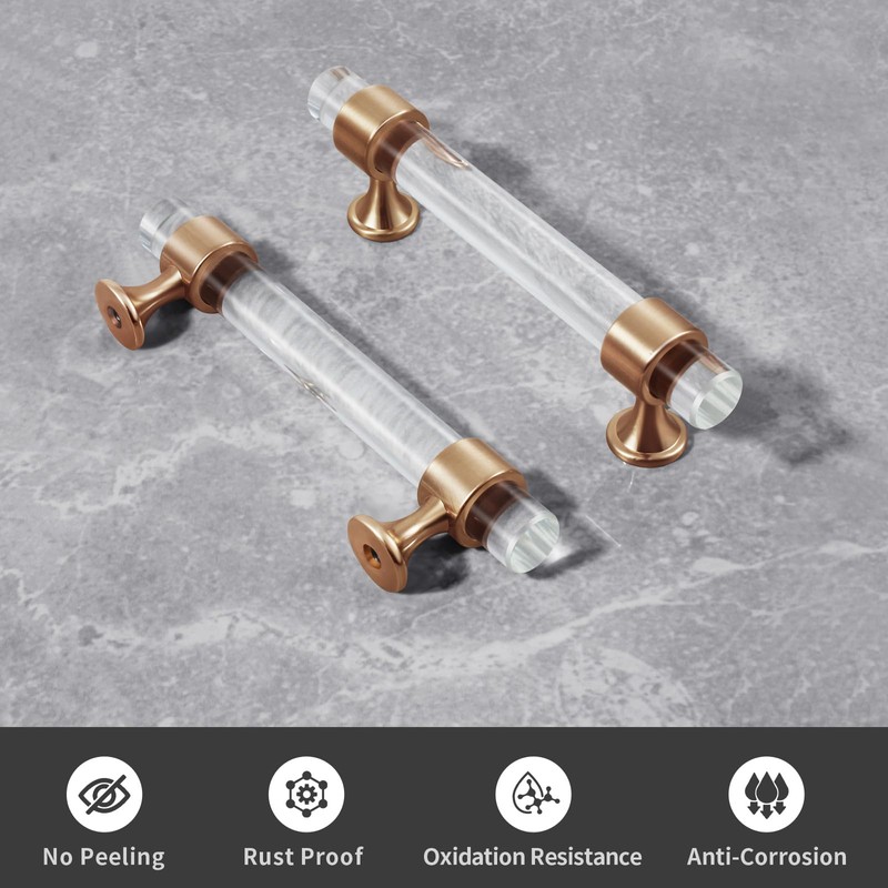 naubea 6 Pack Champagne Bronze Cabinet Pulls 3 Inch(76mm) Hole