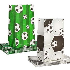 CCINEE 30 PCS Paper Soccer Party Favor Bags, Reusable Candy Goodie Treat Bags Soccer Print Gift Bags Football Snack Bags for Soccer Themed Birthday Party Supplies Kids Soccer Party Favors
