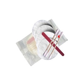 Vanity Kit (Bamboo Ear Buds + Cotton Pads + Nail File) Guest Bathroom Amenity in White Plastic Bags Bulk Economy Packing 50's/Box