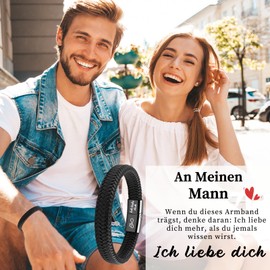 VU100 Ich Liebe Dich Gifts for Men, An Meinen Sohn/Mann Leather Bracelet Men's with Engraving Birthday Christmas Gift for Him Boyfriend Husband Son Valentine's Day Anniversary Gift for Him, Leather,