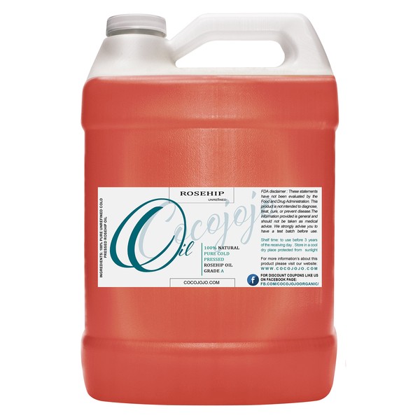 cocojojo Rosehip Oil for Face Cold Pressed Unrefined 100% Pure Natural Rosehip Seed Oil in Bulk 1 GALLON Premium Therapeutic Grade