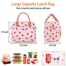 Lunch Bag Large Insulated Lunch Box for Women Men Adult Cute Floral Lunchbox Cooler Bag Reusable Lunch Pail with Adjustable Shoulder Strap for Work Picnic Office Travel 11.4×6.8×9.1 inches 11.5L