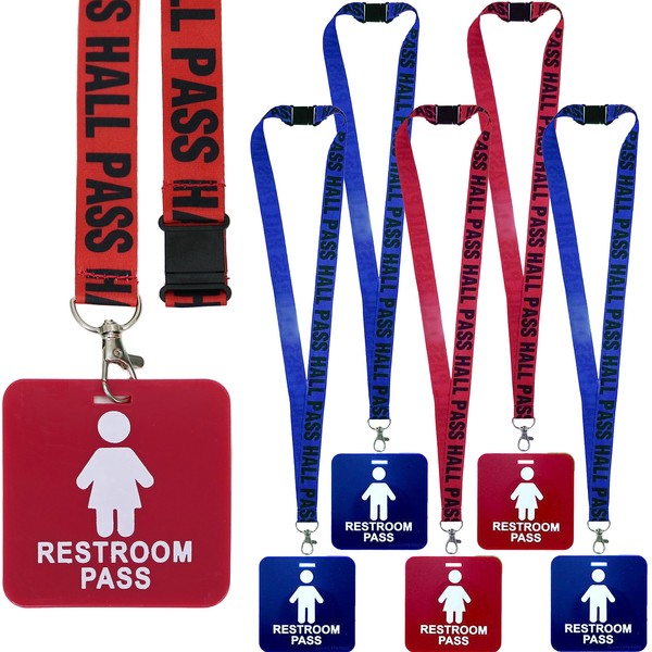 GIFTEXPRESS 6pc Hall Pass Lanyards and School Passes Boys and Girl Bathroom Passes