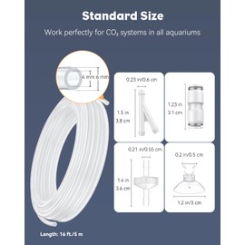 Pawfly 16 ft. Aquarium CO2 Proof Tubing Standard 3/16" Airline Tubing for Aquarium CO2 System Clear Aquarium CO2 Tubing Flexible Kink-Resistant PU Air Tubing with Suction Cups and Connectors