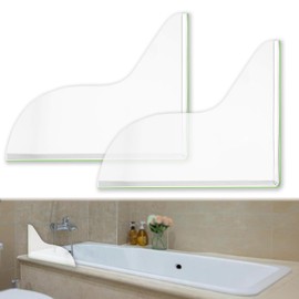 Mecefeno Splash Guard for Bathtub, Clear Bathtub Splash Guard Self-Adhesive Shower Tub Corner Splash Guard to Keep Water in Shower or Bath Can Be Used in Washbasin Tubs Sinks - Pack of 2