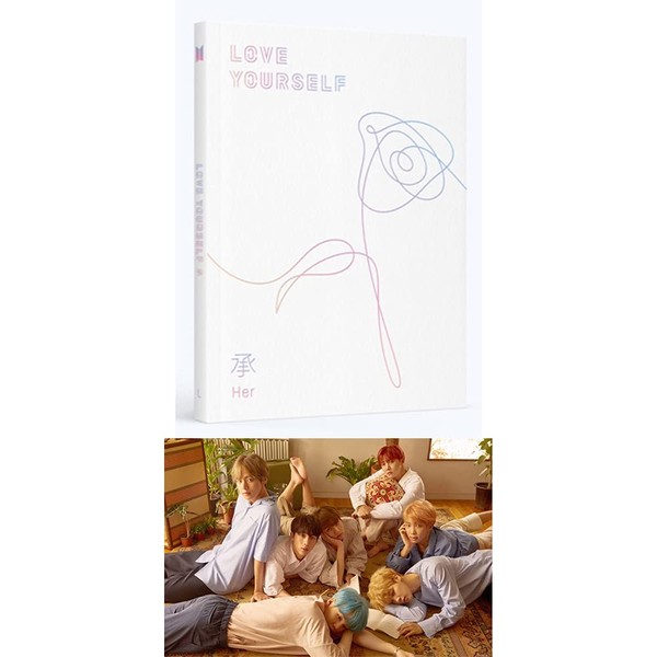 Big Hit Entertainment BTS Love Yourself Her 5th Mini Album [L Version] CD + Poster + Photobook + Photocard + Mini Book + Sticker Pack + (Extra BTS 6 Photocards + 1 Double-Sided Photocard + Logo