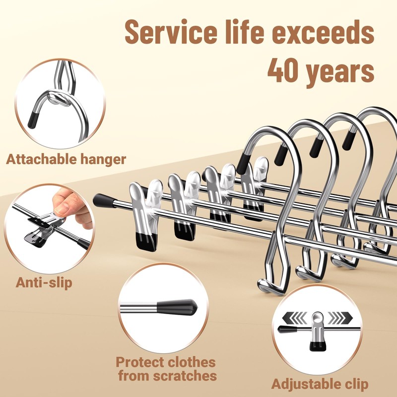 Pants Hangers Space Saving,Stackable Skirt Hangers with Clips, Hanging Closet