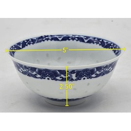 10 Pcs Fine Porcelain Blue and White Rice Pattern Bowls, Cereal Bowls, Rice Bowls with Free 10 Porcelain Spoons Jingdezhen China