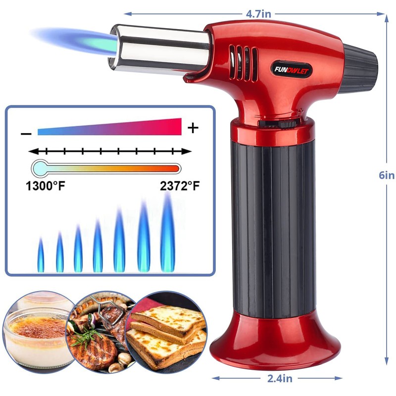 FunOwlet Butane Torch Lighter, Refillable Kitchen Blow Lighters, Culinary Cooking