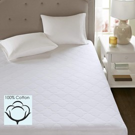 Sleep Philosophy All Natural Cotton Filled Mattress Pad Washable Bed Protector, Calking, White