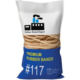 Rubber Band Depot, Size #117, Long Rubber Bands, Good For Trash Cans, Rubber Band Measurements: 7" x 1/8'' - Approximately 25 Rubber Bands Per Bag - 1/8 Pound Bag