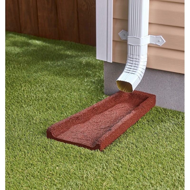 Rubberific Premium Rubber Downspout Splash Block, Rain Guard, Stone Textured