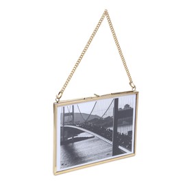 Fenzo Vintage Style 5x7 inch Landscape Brass & Glass Hanging Frames for Photos, Artwork, & Pressed Leaves, Floating Display Gold Frames, Elegant Design for Home Living Room Decor