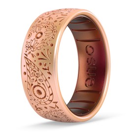 Enso Rings Dual Tone Summer Etched Silicone Ring - Ultra Comfortable, Breathable, and Safe - 7.9mm Wide, 2.18mm Thick - Paisley - Peachglow/Poseidon - Size 4