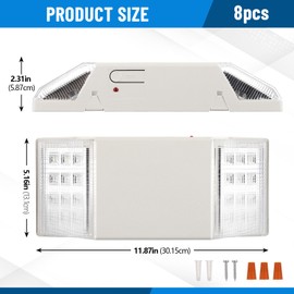 Baquler 8 Pcs Emergency Lights for Business, with Battery Backup 2 Adjustable LED Head Ac 120/277v Commercial Emergency Lighting Fixture, Ul Certified, Fire Resistant for Home Outdoor (Square)